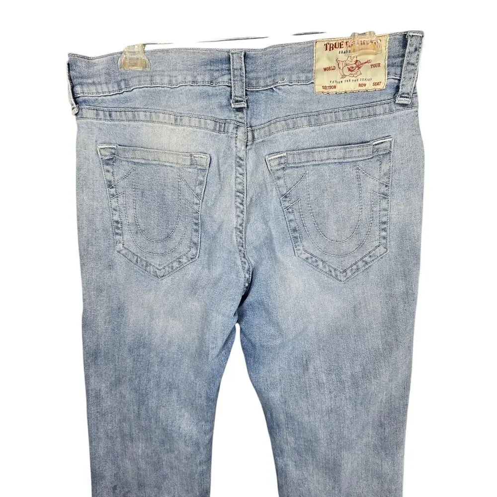 True Religion Ricky Relaxed Straight Jeans Mens 36x33 Light Wash Blue Denim